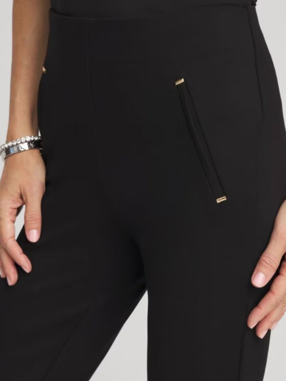 Chico’s So Slimming Trim Detail Ankle Pants Black Size 1.5R (US 10) NWT